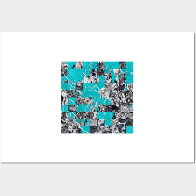 Pixelated fluid painting in turquoise and black and white Wall Art by nobelbunt